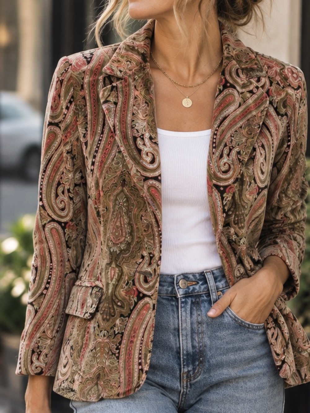 Caribbean Joe Paisley Print velvet Relaxed Blazer Jacket size 8P